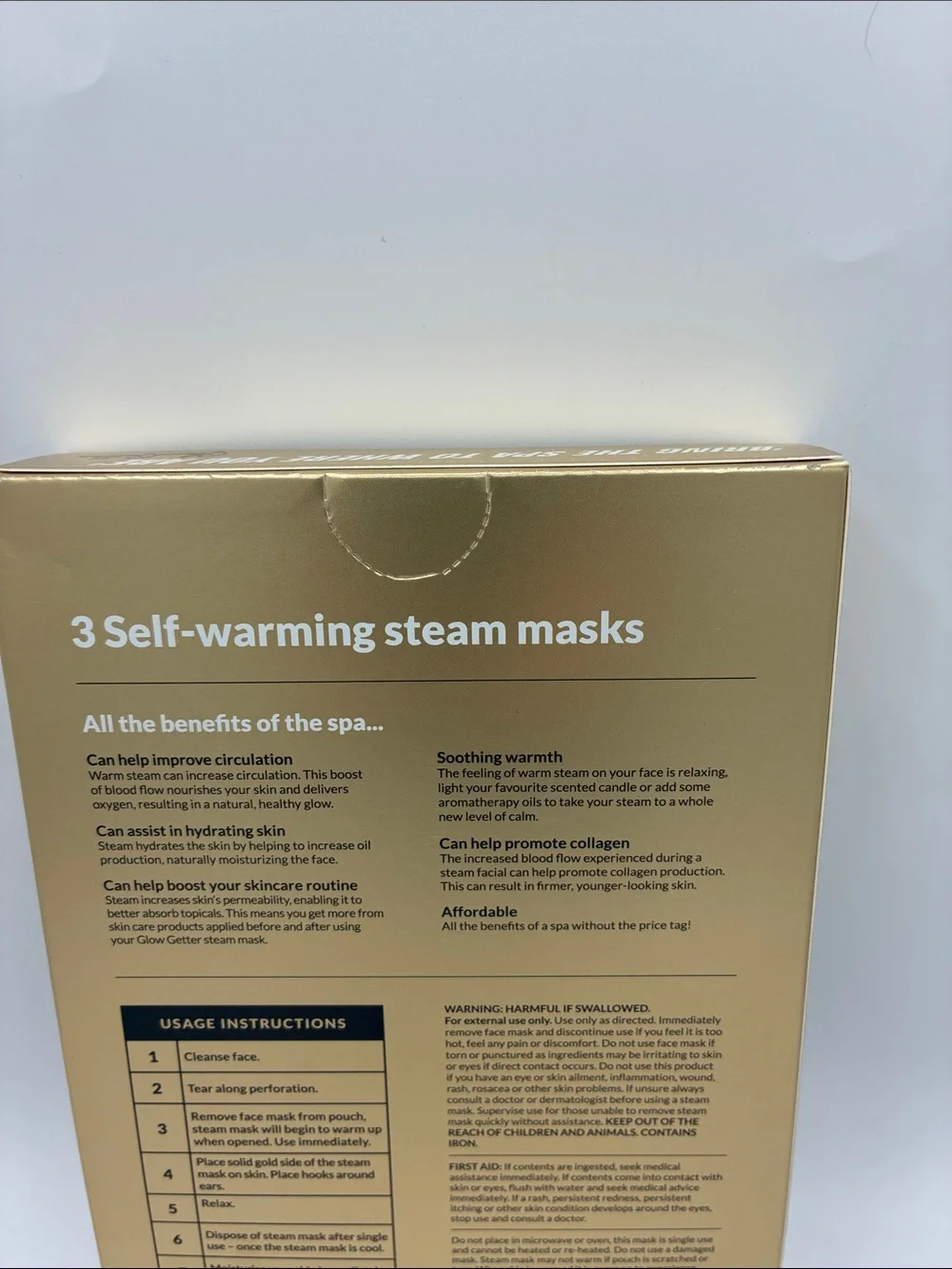 GlowGetter Self-Warming Steam Face Masks — Gold (3 Pack)
